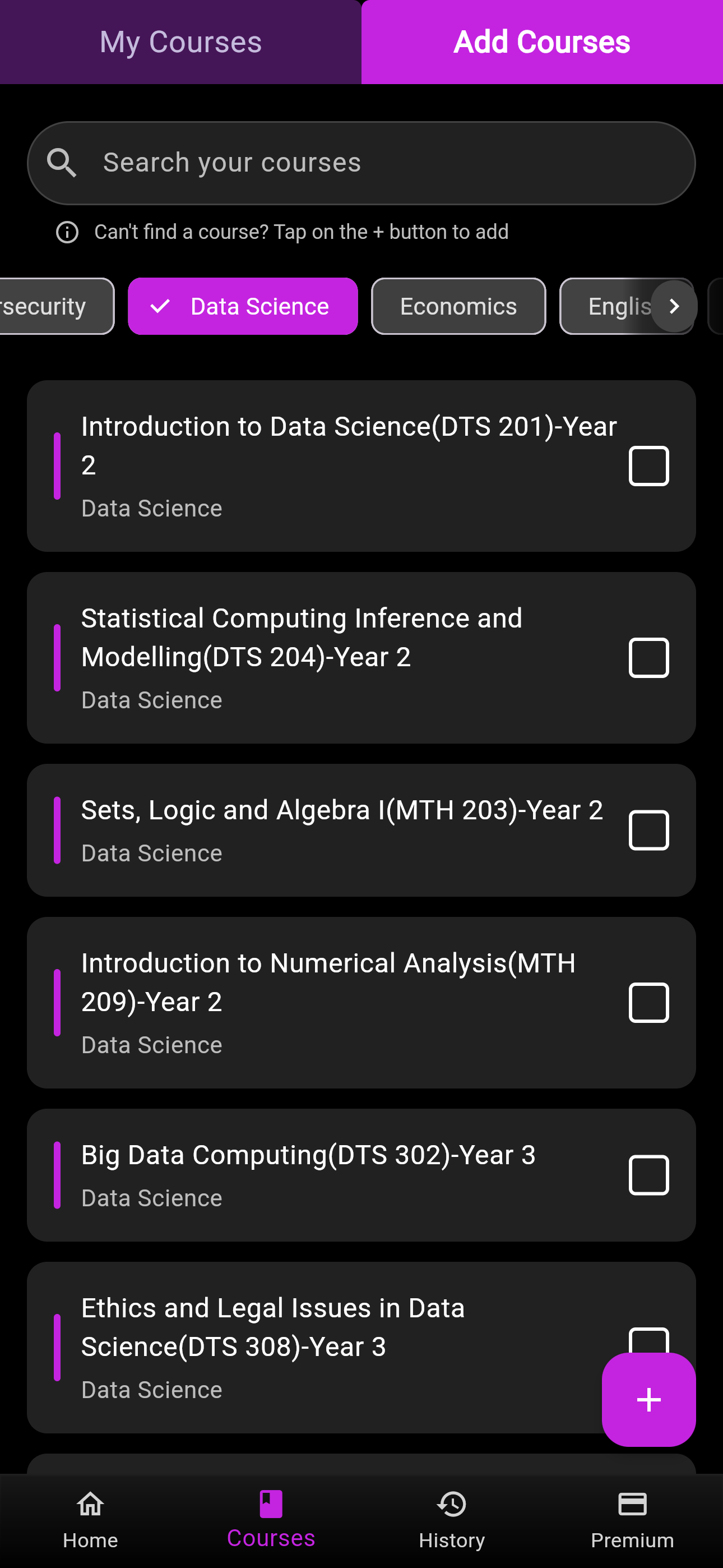 JAV App Courses Screen