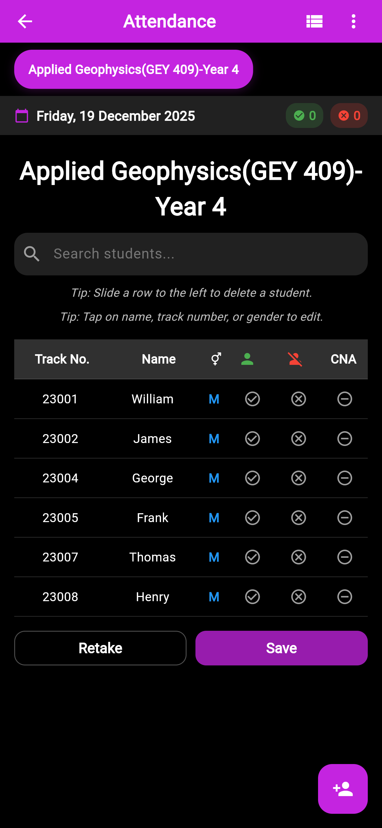 JAV App Attendance Records