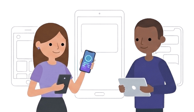 Mobile Solutions illustration showing mobile app development