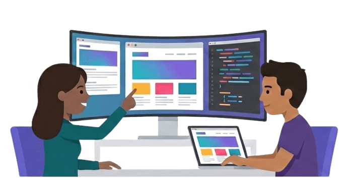 Web Development illustration showing modern web technologies